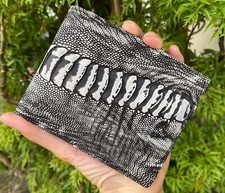 DOUBLE SIDE Genuine Gray Ostrich Leg Leather MEN'S BIFOLD WALLET