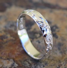 Hawaiian Jewelry 925 Sterling Silver Queen Flower Wedding Ring Band 4mm SR1131