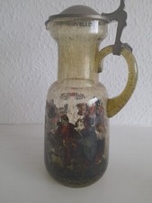 alte Weinkanne Weinkrug Glaskrug mit Zinndeckel  