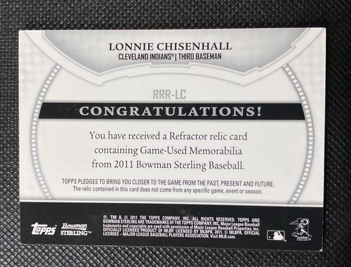 2011 Bowman Sterling Lonnie Chisenhall Rookie Refractor Relic Patch #RRR-LC - Picture 2 of 2