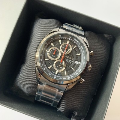 Brand New! Seiko SSB179P1 Chronograph Black Dial Black Steel Watch for Men  | eBay