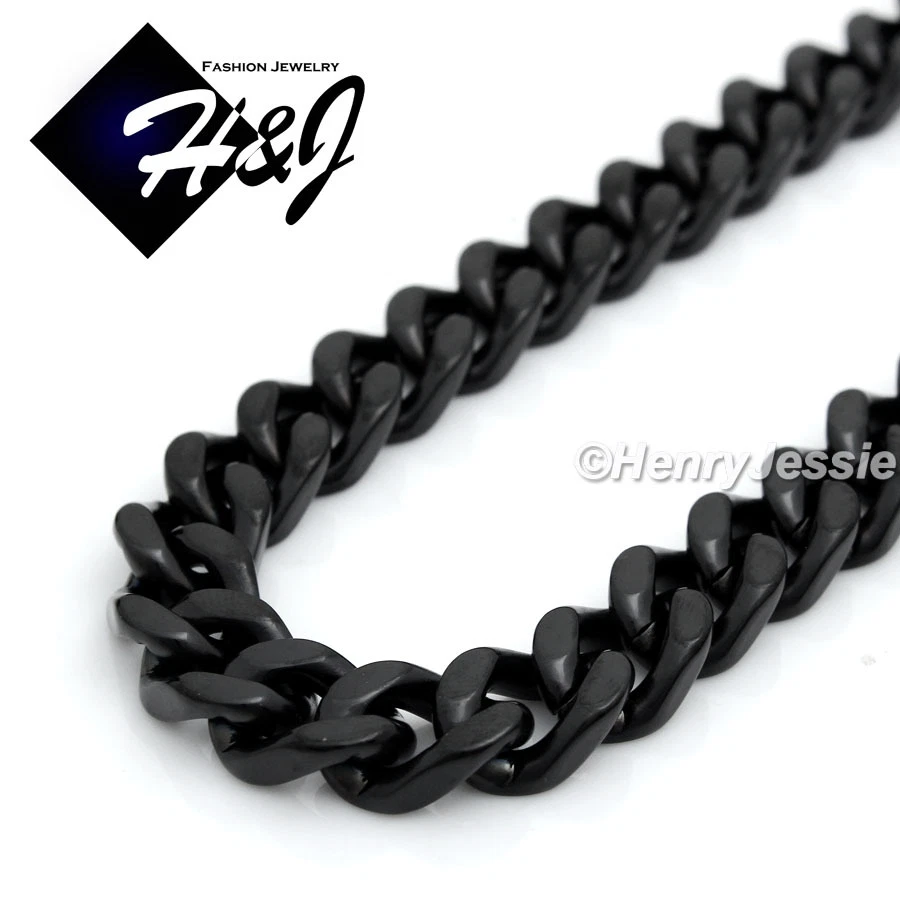 24" HOMBRE Acero Inoxidable 9mm Negro Chapado Cubano Bordillo Collar Cruz Colgante*A11 Foto 3 de 4