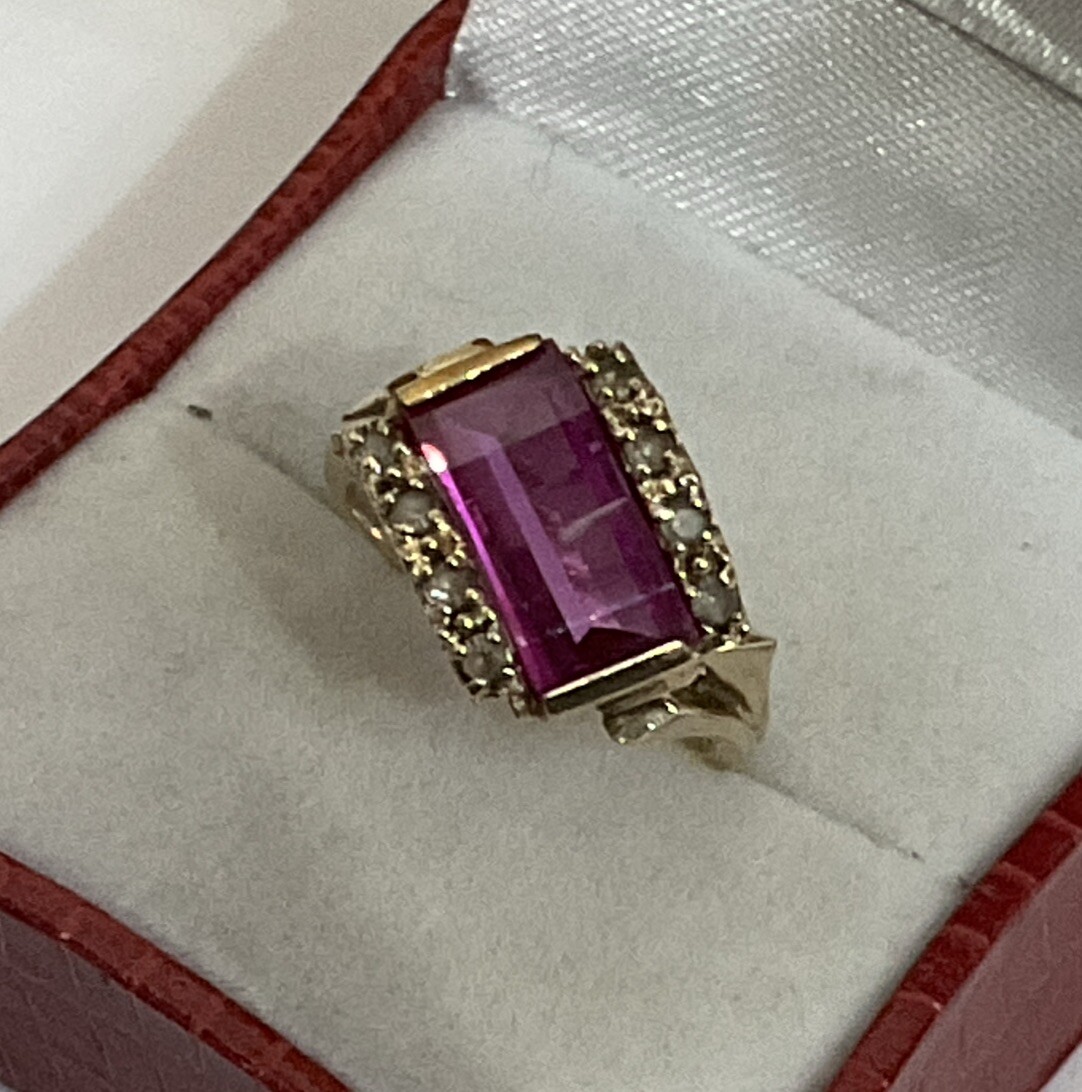 HM 9k 9ct Gold Lab Created Pink Sapphire Ruby Spinel