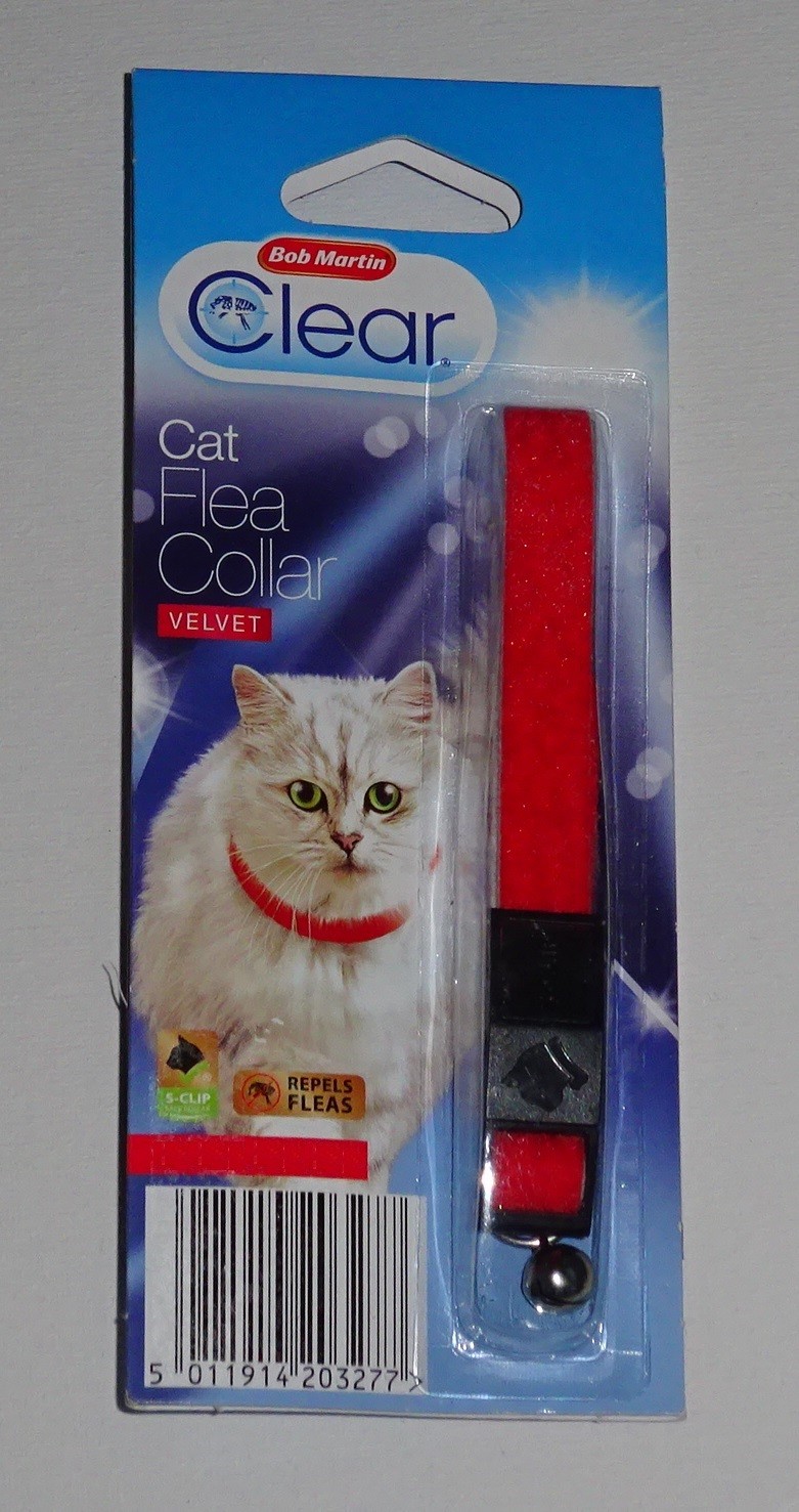 Bob Martin Clear Cat Flea Collar Velvet Black Red Snap Clip with Bell