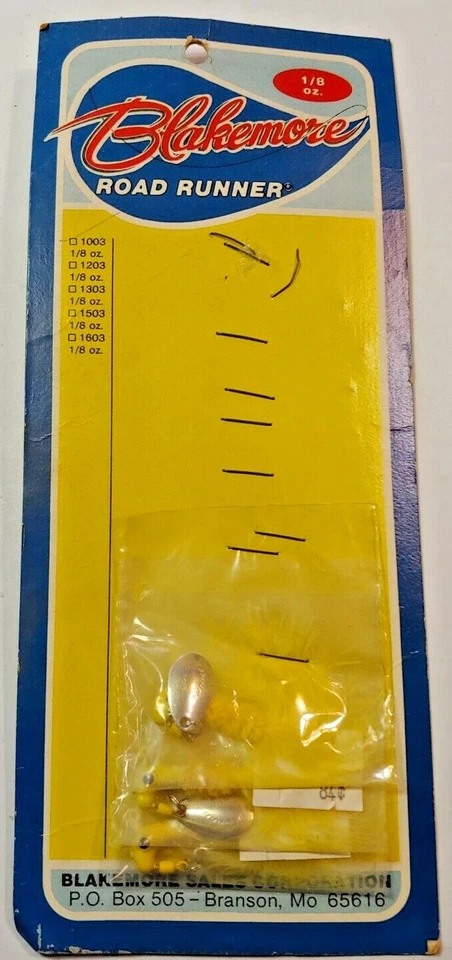 3 señuelos de pesca vintage Blakemore Road Runner en tarjeta original envío gratuito Foto 3 de 4