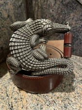 Huge Kieselstein-Cord Sterling Alligator Buckle With Brown Calfskin Belt Size 2