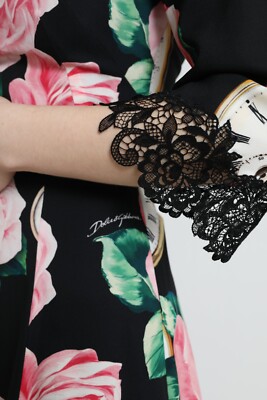 DOLCE & GABBANA Dress Black Floral Embellished Lace A-line IT36