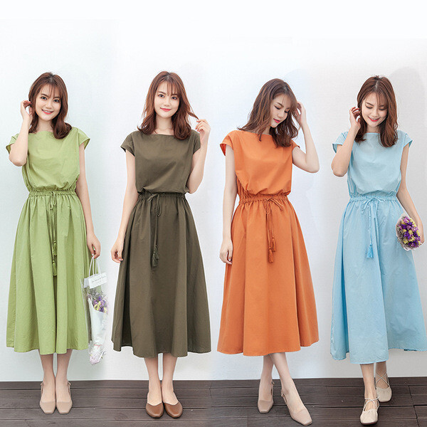 Retro Women's Ball Gown Swing Mid Long Dress Loose Fit Cotton Linen Blend  Casual | eBay