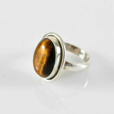 Anello In Argento 925 Con Gemma Occhio Di Tigre Naturale – Fatto A Mano – Varie Misure (AM-669) - Foto 5