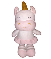 Kenzie Unicorn White Pink Knit Rattle 16in Plush 2018 Gold Horn Tan Striped Legs