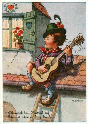 72706267 Gitarre Fenster Kind Leiter Kuenstlerkarte Fr. Bertram 