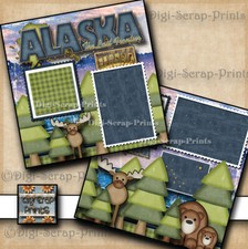 ALASKA  travel 2 premade scrapbook pages paper printed 12X12 by digiscrap A0475