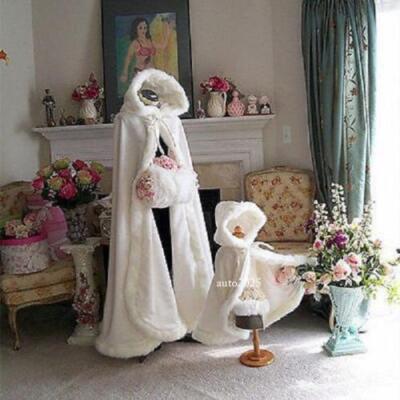 Warm Girl Winter Wedding Cloak Cape Hooded with Fur Trim Long Bridal Winter