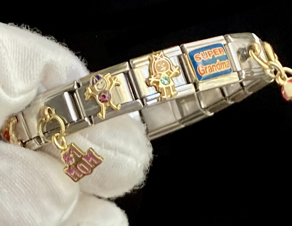 Pulsera Italiana Dije Inoxidable #1 Mamá Madre Hija Perros Gatos Niño Baile Foto 3 de 4