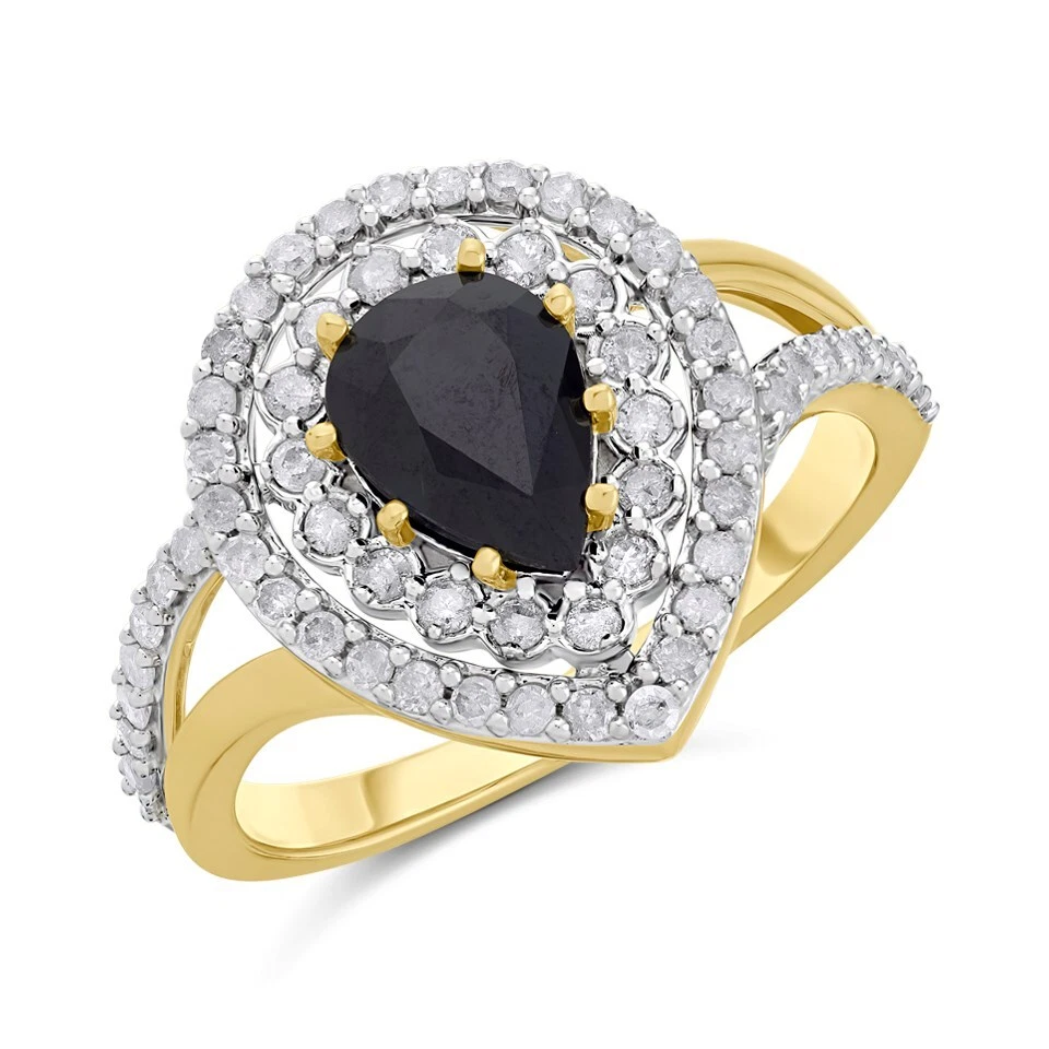 F.Hinds Womens 9ct Gold Sapphire And Diamond Cluster Ring 1 2ct