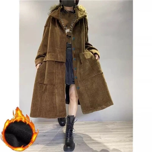 Womens Single Breasted Lapel Collar Corduroy Trench Coat Warm Liner - Bild 5 von 6