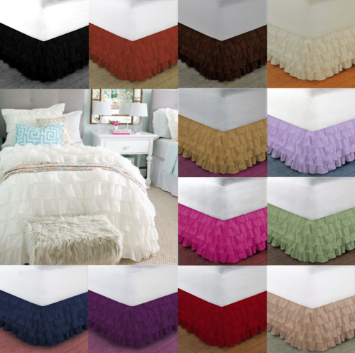 1pc SOLID PLAIN DUST RUFFLE BED SKIRT 20" INCH DROP GYPSY Multi LAYERS Easy Fit  - Picture 1 of 11
