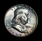 1951 Franklin Half Silver Dollar Toning Coin (B82)