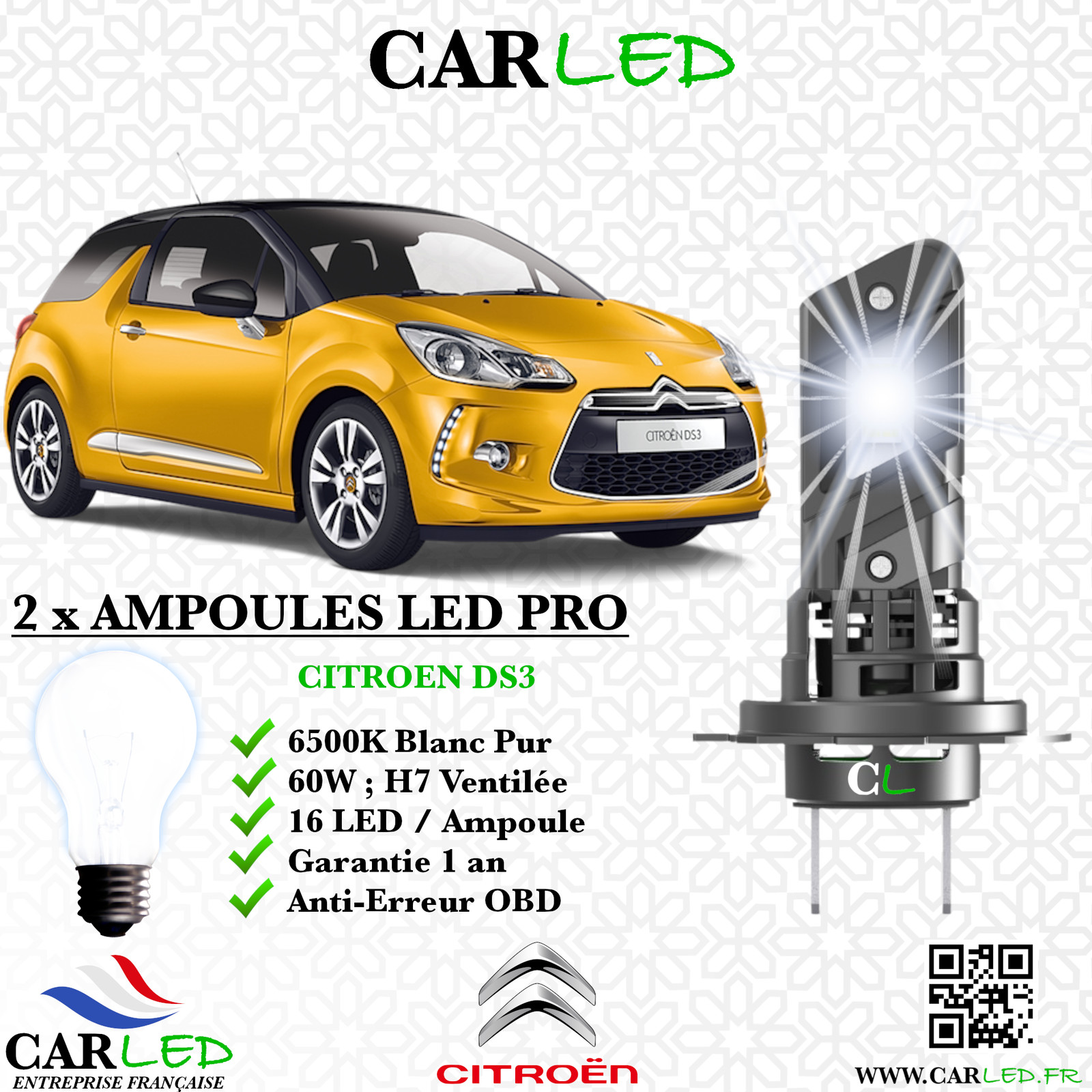 Kit ampoule LED Citroën DS3 finition aluminium haute durabilité