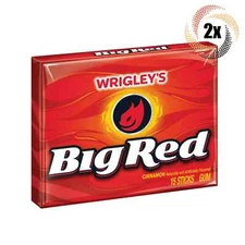 2x Packs Wrigley's Big Red Cinnamon Flavor Slim Pack Gum, 15 Sticks Per Pack