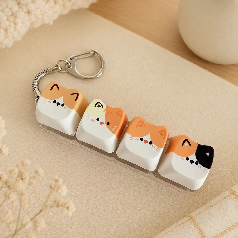Lindo Gato Relax Botón Tecla Inquieto Llavero Kawaii 4 Teclas Teclado Juguete Dije