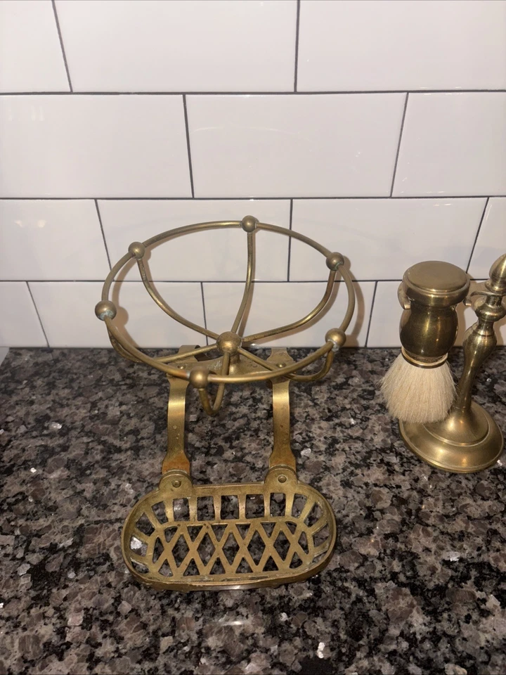Antique Brass Soap Caddy, And Brass Shaving Set. - Image 2 of 4