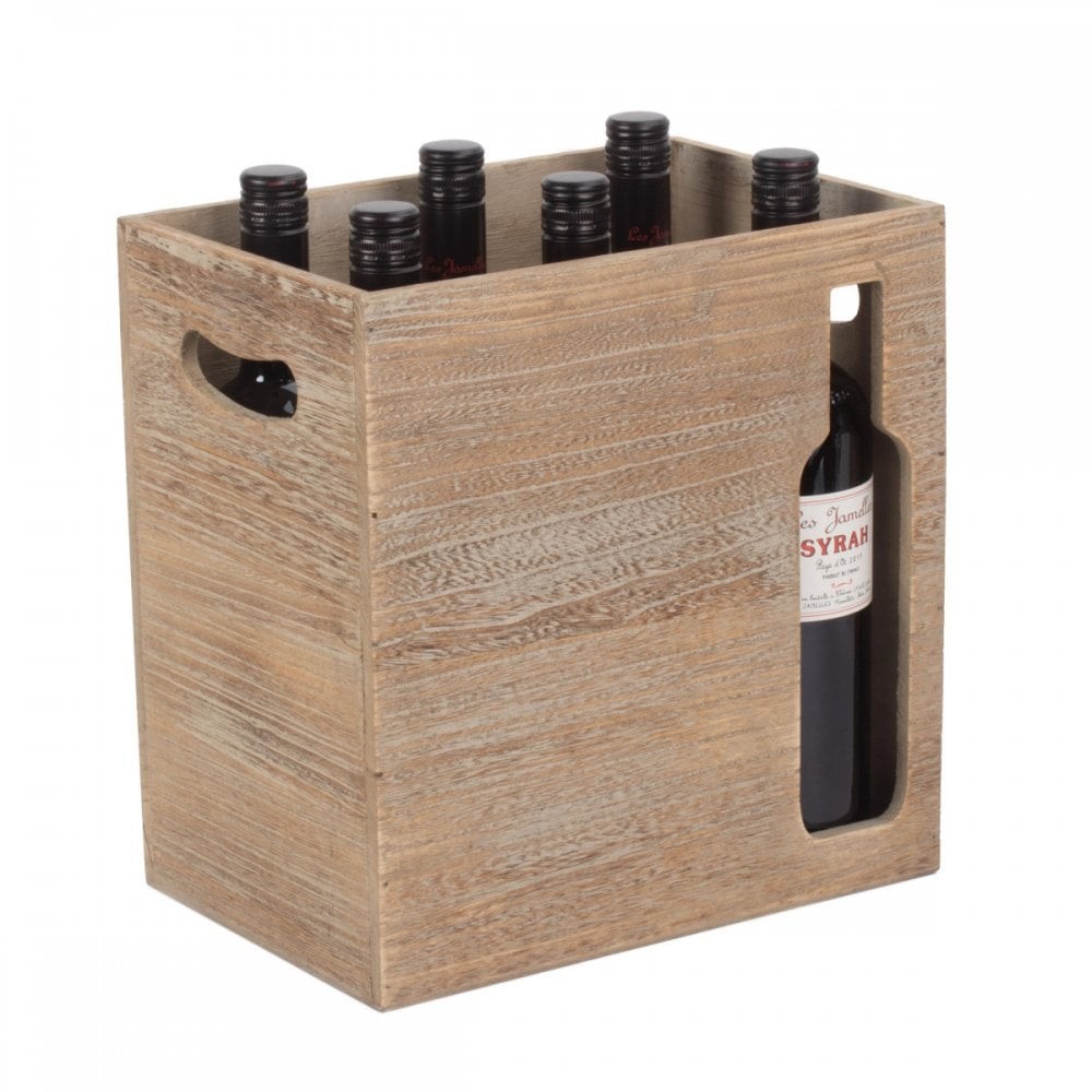 Six (6) Wine Bottle Wooden Cut-Out Carrier Christmas Birthday Gift Box Caddy