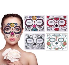 4 Pack Day of Dead Sugar Skull Face Temporary Tattoos Halloween