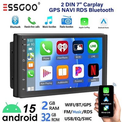 Doppel DIN Autoradio 7 Zoll Carplay GPS NAVI RDS WiFi Android 15 2+32G Bluetooth