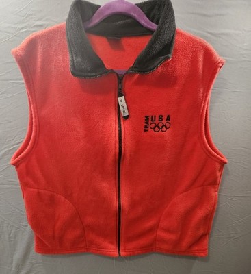 VTG Olympic Games Red & Black Trim Fleece Vest Size XL Team USA Made in USA