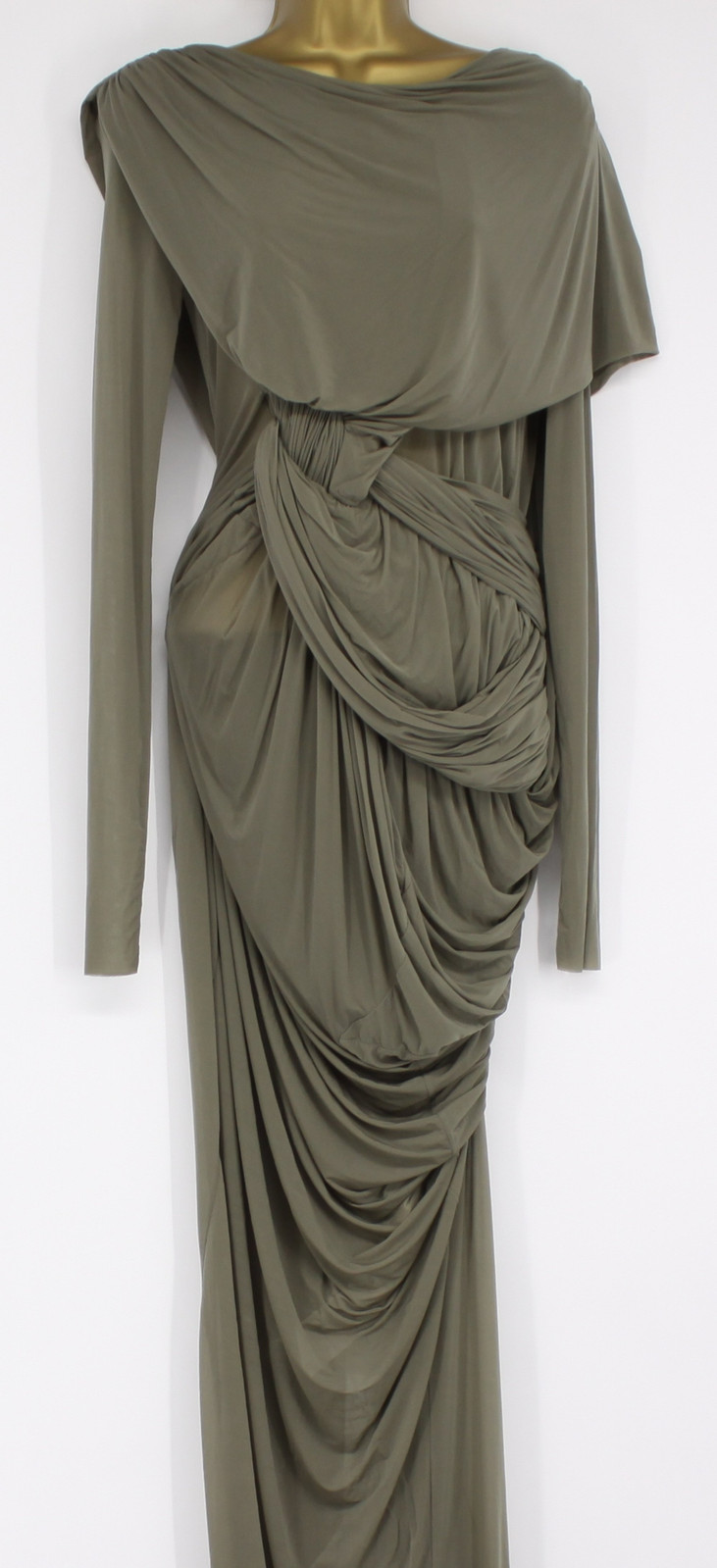 RICH OWENS BRANCH WOMENS GOWN LONG DRAPED STYLE OLIVE RRP £1550 EG