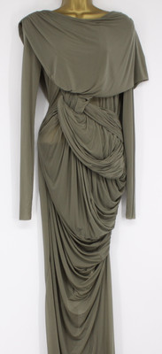 RICH OWENS BRANCH DAMEN KLEID LANG DRAPIERT STIL OLIV UVP £1550 EG