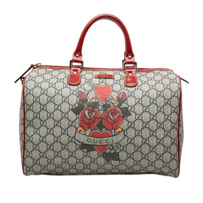 Gucci Medium GG Supreme Joy Tattoo Heart Boston Bag Pre-Loved Beige