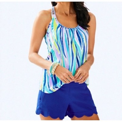Lilly Pulitzer Aleida Blue Green Abstract Braided Racerback Tank Top Women Large