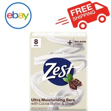 Zest Bar Soap – 8 Bars – Cocoa Butter & Shea – Ultra Moisturizing Body Cleanser