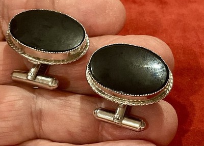 JML SIGNED STERLING SILVER BLACK ONYX SWIVEL BAR CUFFLINKS, AWESOME!