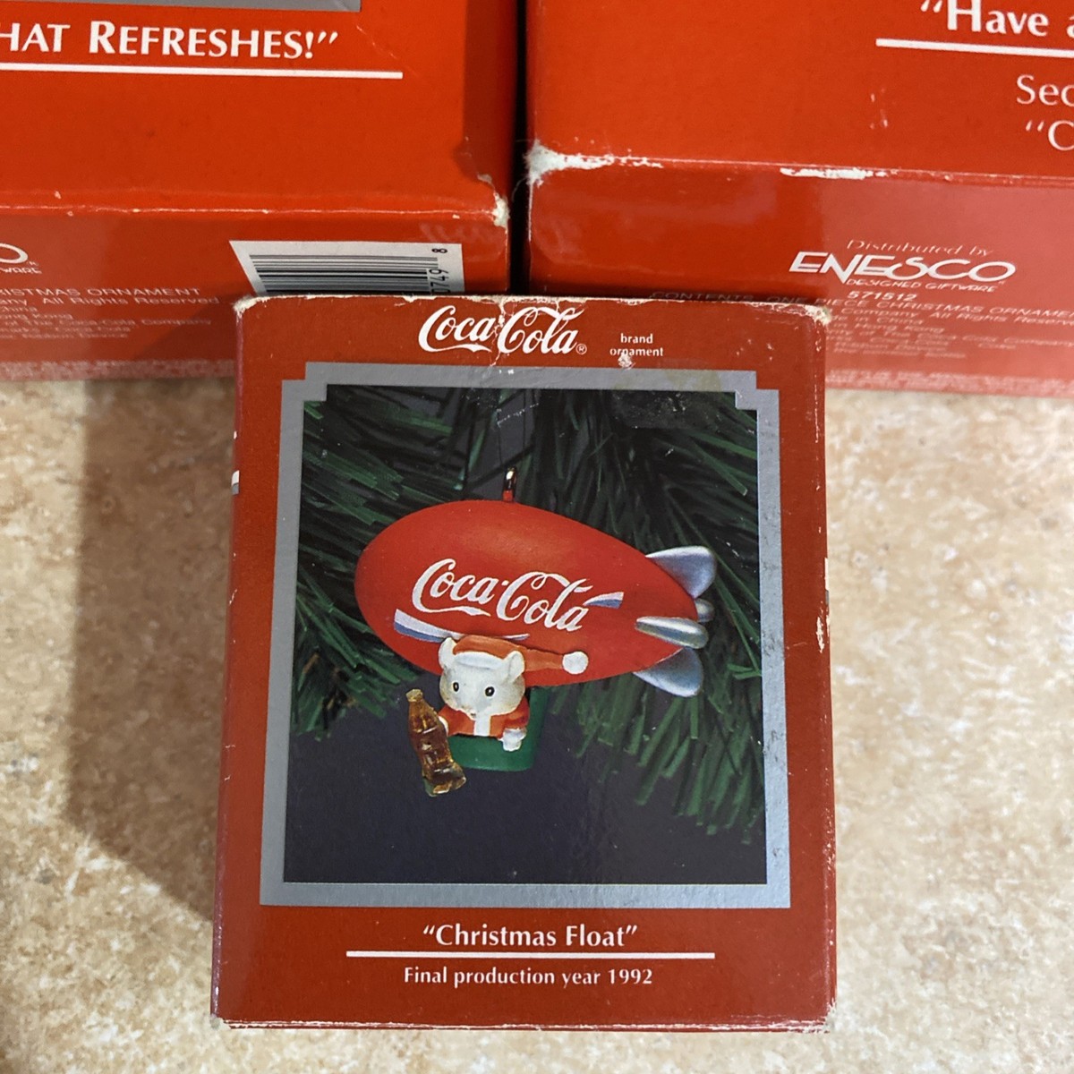 Coca Cola Enesco Christmas Ornaments Mice Coke Machine -Lot of 3