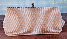 Corde Bead By Lumured VTG 1950's White Beaded Clutch Evening Bag Kiss Clasp MCM