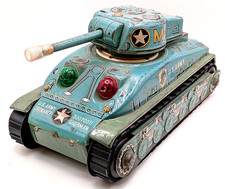 Vintage TAIYO M-4 Sherman Tank Tin Toy Japan Battery Operated Working 1960s