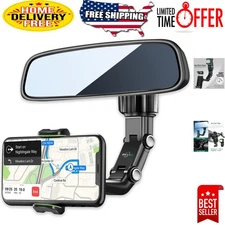 Adjustable Rearview Mirror Phone Holder - Safe & Secure for All Smartphones