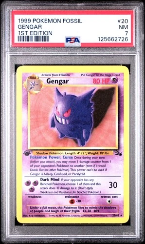 1999 POKEMON FOSSIL 1ST EDITION #20 GENGAR PSA 7