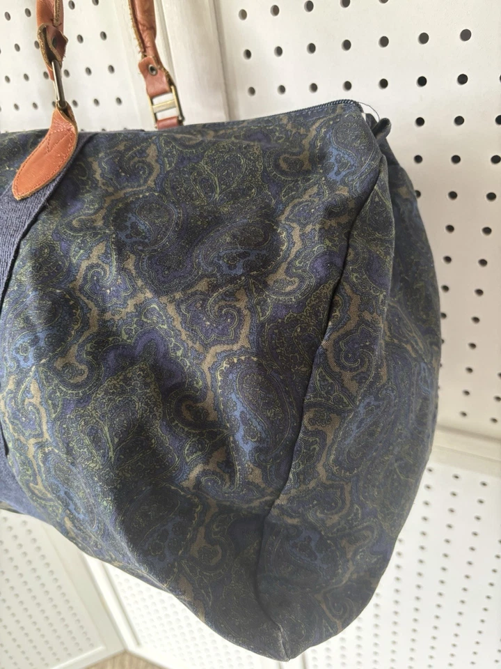 Bolso de fin de semana de lona Gap de colección azul verde BOHO cachemira con correas de cuero Foto 4 de 4