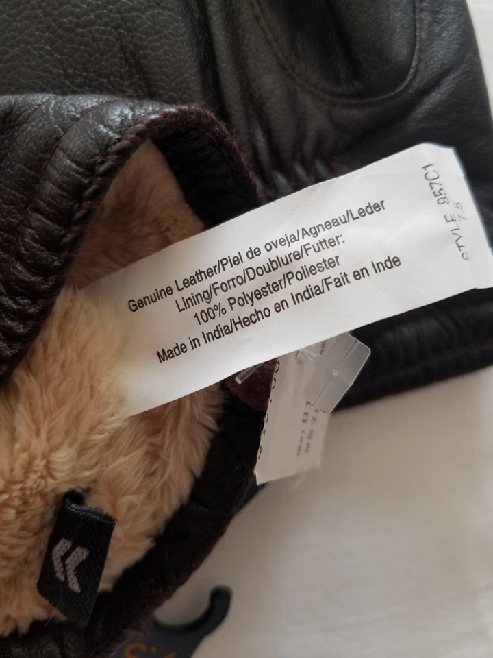 Isotoner Brown Leather Faux Fur Lined Soft Gloves Women's Size 7.5  Small - Image 4 of 4