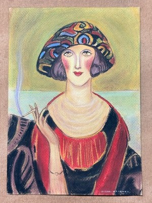 Gerda Wegener (Handmade) Mixed Media Paper Drawing Signed and Stamped
