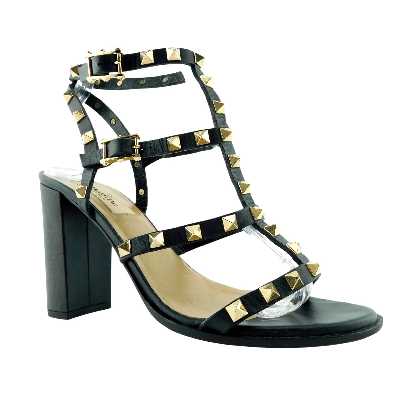 Valentino — VALENTINO Size 7.5 ROCKSTUD Black Ankle Strap Heels Sandals Shoes 38 Eur