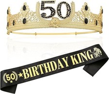 50TH Birthday King Crown and Birthday King Sash50TH Birthday Gifts for Men. B...
