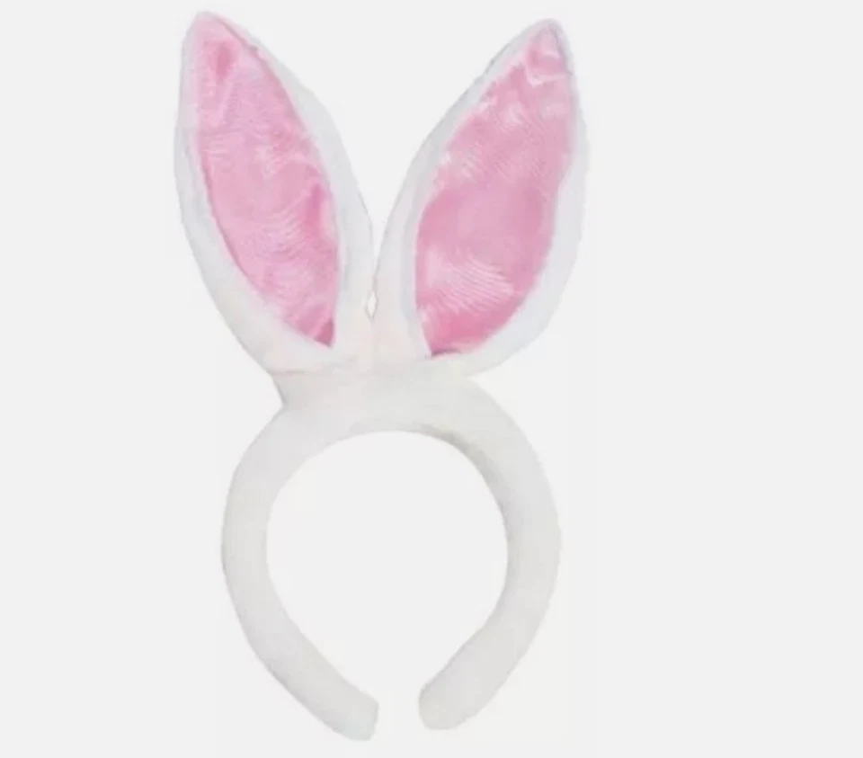 Diadema con orejas de conejo banda para el cabello accesorio disfraz felpa peluda blanco rosa Foto 2 de 4