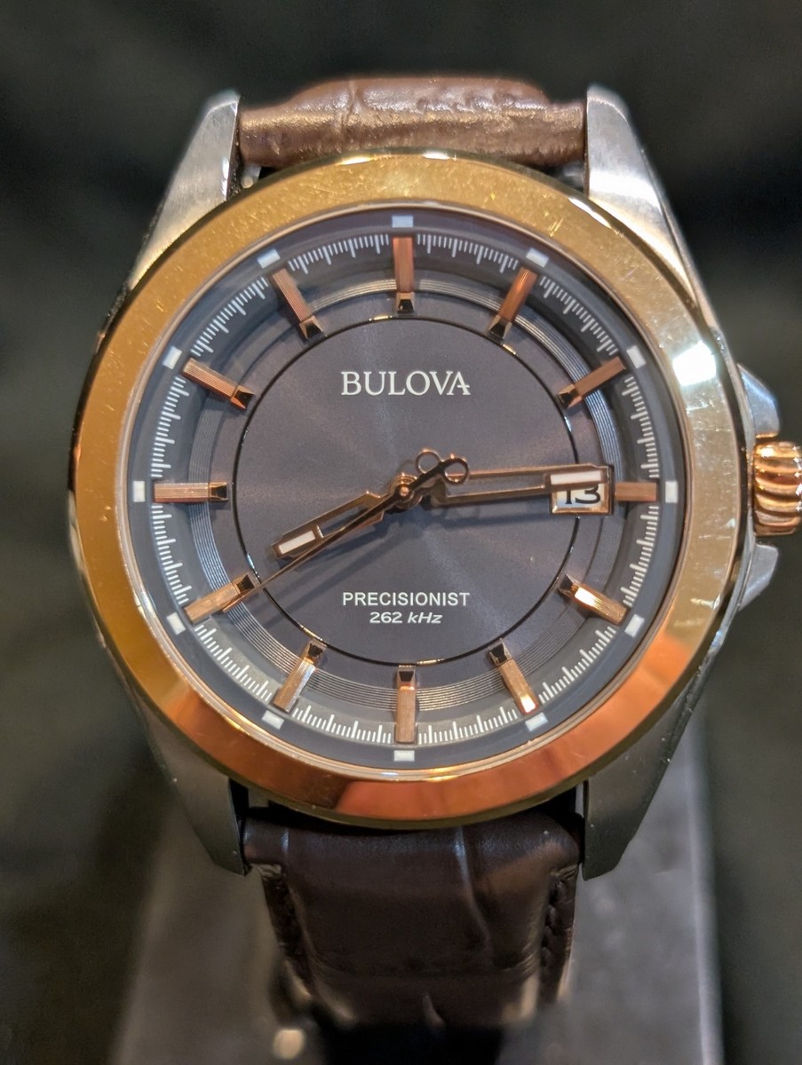 Bulova Precisionist Men's Gray Dial Steel 42mm Leather Band Watch