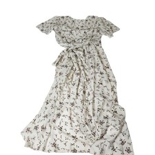SHEIN Women Cream Ditsy Floral Wrap Dress Ruffle High Low Hem Medium US 6
