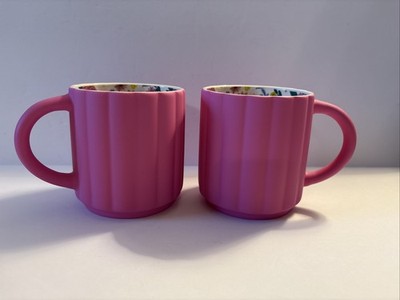 Papyrus 20oz Soft Touch Pink Mugs with Beautiful Floral Interior Set of 2